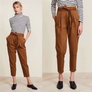 Free People 90's Pegged High Rise Straight Paperbag Tapered Ankle Pant Brown 2